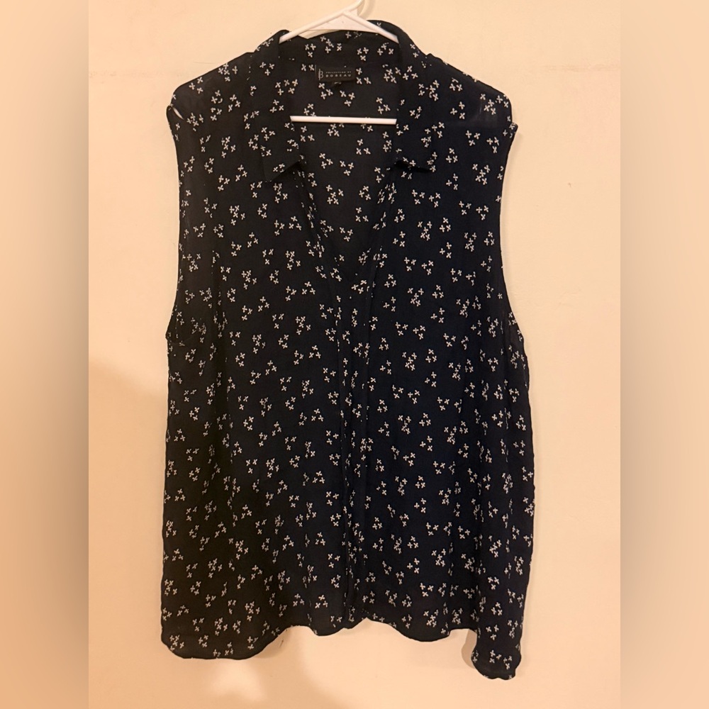 Bobeau Navy Top with White Floral Design